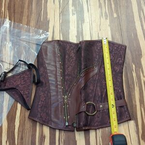 Brown Paisley Brocade Corset with Matching Thong